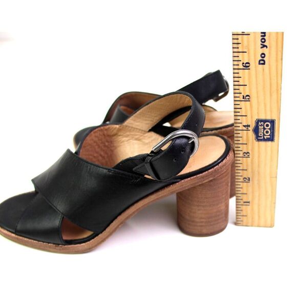 Madewell BLACK GENUINE LEATHER HIGH HEEL OPEN TOE BUCKLE SLINGBACK SANDALS Sz 7 - Picture 12 of 12